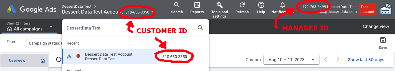 Google Ads Manager and Customer ID